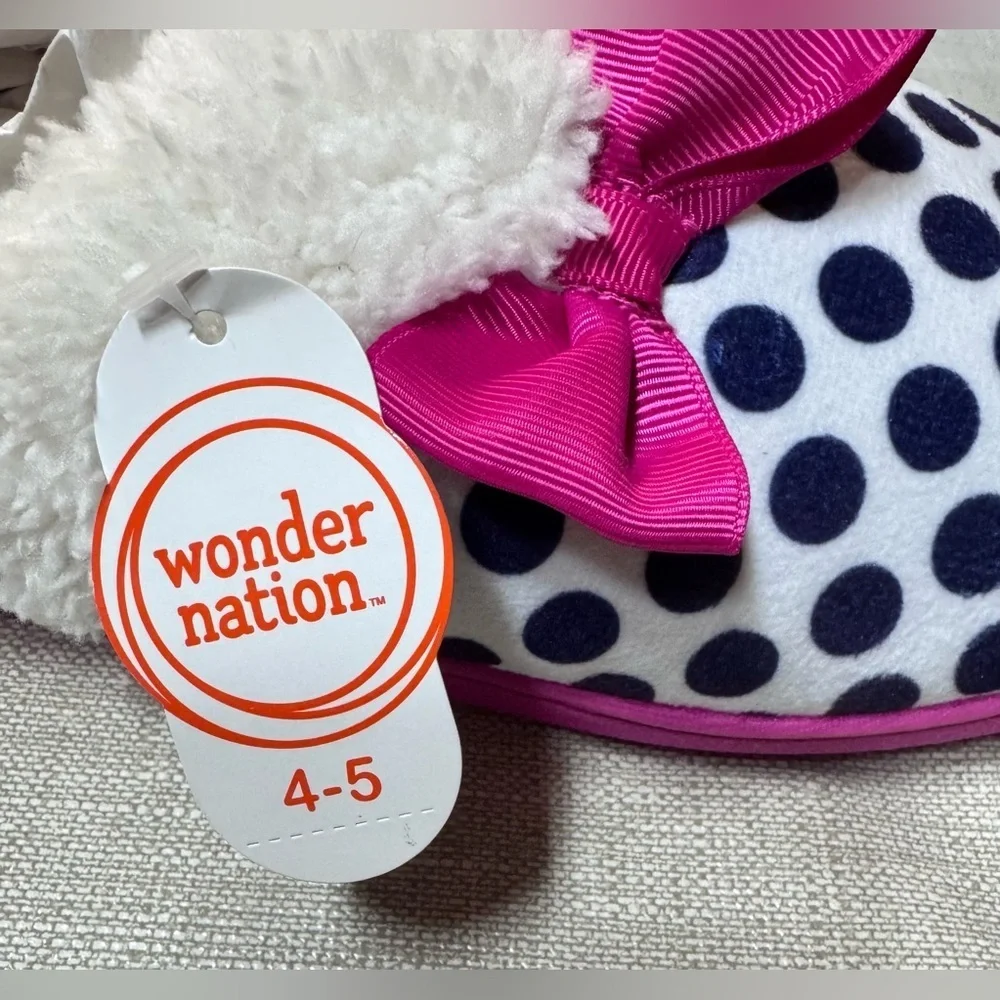 Wonder Nation Polka Dot Slippers with Pink Bow